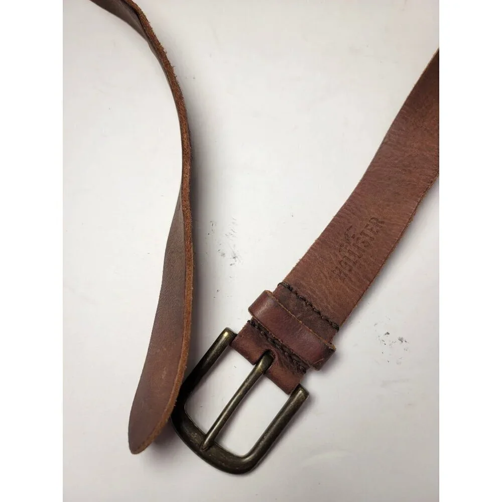 Vintage Hollister Brown Leather Belt With Brass Buckle For‎ Men